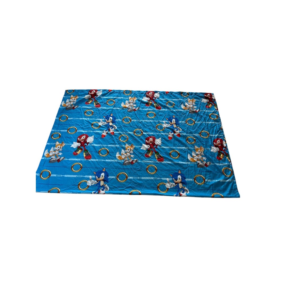 Sonic the Hedgehog Twin flat Sheet Tails Knuckles Sega Video Game Blue Bedding